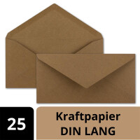 25x Kraftpapier Umschläge DIN Lang - Braun ÖKO - Nassklebung 11 x 22 cm - 120 g/m² Spitzklappe - Vintage Kuverts - von NEUSER PAPIER
