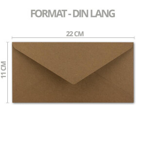 300x Kraftpapier Umschläge DIN Lang - Braun ÖKO - Nassklebung 11 x 22 cm - 120 g/m² Spitzklappe - Vintage Kuverts - von NEUSER PAPIER