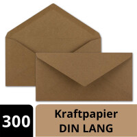 300x Kraftpapier Umschläge DIN Lang - Braun ÖKO - Nassklebung 11 x 22 cm - 120 g/m² Spitzklappe - Vintage Kuverts - von NEUSER PAPIER