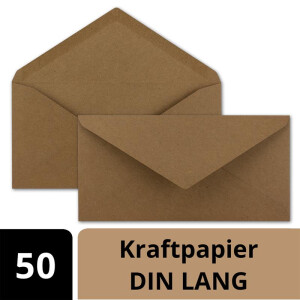 50x Kraftpapier Umschläge DIN Lang - Braun ÖKO - Nassklebung 11 x 22 cm - 120 g/m² Spitzklappe - Vintage Kuverts - von NEUSER PAPIER