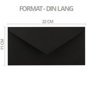 100x Kraftpapier Umschläge DIN Lang - Schwarz ÖKO - Nassklebung 11 x 22 cm - 120 g/m² Spitzklappe - Vintage Kuverts - von NEUSER PAPIER
