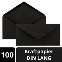 100x Kraftpapier Umschläge DIN Lang - Schwarz ÖKO - Nassklebung 11 x 22 cm - 120 g/m² Spitzklappe - Vintage Kuverts - von NEUSER PAPIER