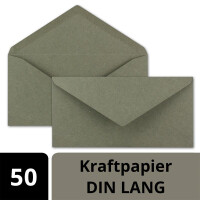 50x Kraftpapier Umschläge DIN Lang - Grau ÖKO - Nassklebung 11 x 22 cm - 120 g/m² Spitzklappe - Vintage Kuverts - von NEUSER PAPIER