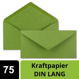 75x Kraftpapier-Umschläge DIN Lang - Hell-Grün - Nassklebung 11 x 22 cm - Brief-Umschläge aus Recycling-Papier - Vintage Kuverts von NEUSER PAPIER