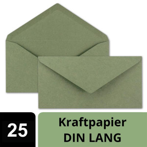 25x Kraftpapier-Umschläge DIN Lang - Grün - Nassklebung 11 x 22 cm - Brief-Umschläge aus Recycling-Papier - Vintage Kuverts von NEUSER PAPIER