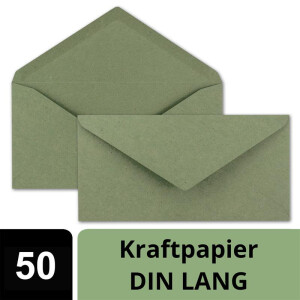 50x Kraftpapier-Umschläge DIN Lang - Grün - Nassklebung 11 x 22 cm - Brief-Umschläge aus Recycling-Papier - Vintage Kuverts von NEUSER PAPIER