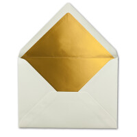 50x - Brief-Umschläge B6 mit Gold Innenfutter - 12,5 x 17,6 cm - Naturweiß - (Weiß) - Nassklebung - FarbenFroh by GUSTAV NEUSER
