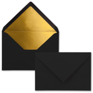 50x - Brief-Umschläge B6 mit Gold Innenfutter - 12,5 x 17,6 cm - Schwarz - (Schwarz) - Nassklebung - FarbenFroh by GUSTAV NEUSER