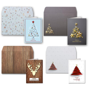 Weihnachtskarten - 20er Set mit Umschlägen- DIN A6/C6 - Klappkarten für Weihnachtsgrüße - 20 Stück - Frohe Weihnachten