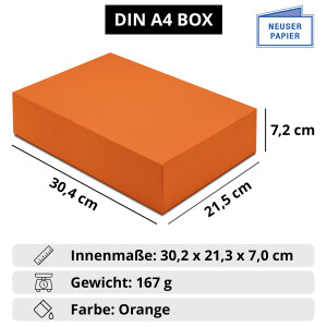 Hochwertige Aufbewahrungs- und Geschenkboxen - 1 Stück - DIN A4 - Orange bezogen - 302 x 213 x 70 mm