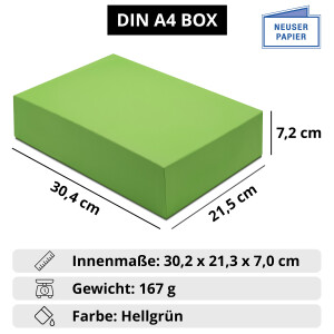 Hochwertige Aufbewahrungs- und Geschenkboxen - 1 Stück - DIN A4 - Hellgrün (Grün) bezogen - 302 x 213 x 70 mm