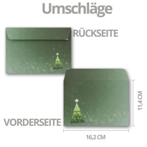 20x Weihnachtskarten-Set DIN A6 mit grünem Weihnachtsbaum in Glasmosaik-Optik - Faltkarten mit passenden Umschlägen DIN C6 in Grün - Weihnachtsgrüße für Firmen und Privat