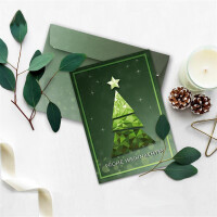 20x Weihnachtskarten-Set DIN A6 mit grünem Weihnachtsbaum in Glasmosaik-Optik - Faltkarten mit passenden Umschlägen DIN C6 in Grün - Weihnachtsgrüße für Firmen und Privat