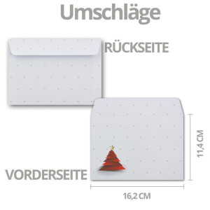 20x Weihnachtskarten-Set DIN A6 in Weiß mit  rotem Design Weihnachtsbaum - Faltkarten mit passenden Umschlägen - Weihnachtsgrüße für Firmen und Privat