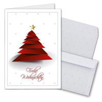 20x Weihnachtskarten-Set DIN A6 in Weiß mit  rotem Design Weihnachtsbaum - Faltkarten mit passenden Umschlägen - Weihnachtsgrüße für Firmen und Privat