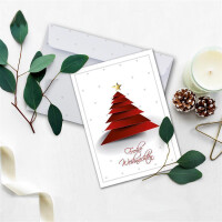 20x Weihnachtskarten-Set DIN A6 in Weiß mit  rotem Design Weihnachtsbaum - Faltkarten mit passenden Umschlägen - Weihnachtsgrüße für Firmen und Privat