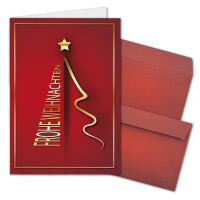20x Weihnachtskarten-Set DIN A6 in Rot mit goldenem Weihnachtsbaum - Faltkarten mit passenden Umschlägen - Modern - Weihnachtsgrüße für Firmen und Privat