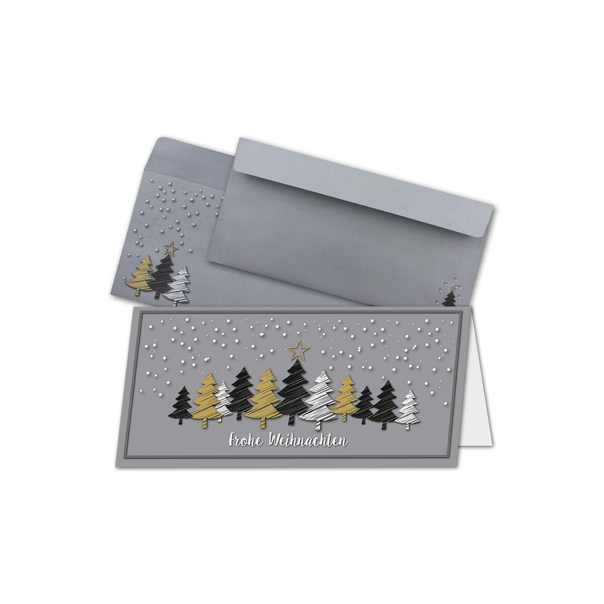 20x Weihnachtskarten-Set DIN Lang in Grau mit...