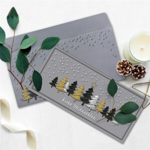 20x Weihnachtskarten-Set DIN Lang in Grau mit Weihnachtsbäumen in Scratch-Optik - Faltkarten mit passenden Umschlägen DIN Lang - Weihnachtsgrüße für Firmen und Privat