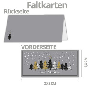 20x Weihnachtskarten-Set DIN Lang in Grau mit Weihnachtsbäumen in Scratch-Optik - Faltkarten mit passenden Umschlägen DIN Lang - Weihnachtsgrüße für Firmen und Privat