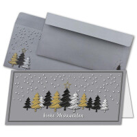 20x Weihnachtskarten-Set DIN Lang in Grau mit Weihnachtsbäumen in Scratch-Optik - Faltkarten mit passenden Umschlägen DIN Lang - Weihnachtsgrüße für Firmen und Privat