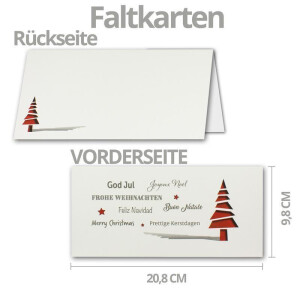 10x Weihnachtskarten-Set DIN Lang in Creme mit roten Tannenbäumen und Text - Faltkarten mit passenden Umschlägen DIN Lang - Weihnachtsgrüße für Firmen und Privat