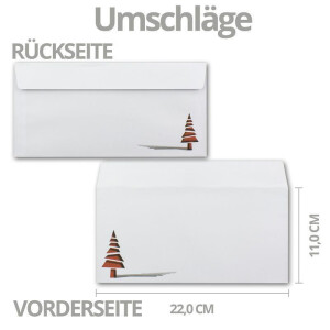 10x Weihnachtskarten-Set DIN Lang in Creme mit roten Tannenbäumen und Text - Faltkarten mit passenden Umschlägen DIN Lang - Weihnachtsgrüße für Firmen und Privat