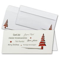 10x Weihnachtskarten-Set DIN Lang in Creme mit roten Tannenbäumen und Text - Faltkarten mit passenden Umschlägen DIN Lang - Weihnachtsgrüße für Firmen und Privat