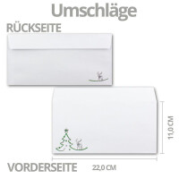 20x Weihnachtskarten-Set DIN Lang in Weiß mit grünem Tannenbaum und Rentier - Faltkarten mit passenden Umschlägen DIN Lang - Weihnachtsgrüße für Firmen und Privat