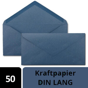 50x Kraftpapier-Umschläge DIN Lang - Blau - Nassklebung 11 x 22 cm - Brief-Umschläge aus Recycling-Papier - Vintage Kuverts von NEUSER PAPIER
