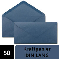 50x Kraftpapier-Umschläge DIN Lang - Blau - Nassklebung 11 x 22 cm - Brief-Umschläge aus Recycling-Papier - Vintage Kuverts von NEUSER PAPIER