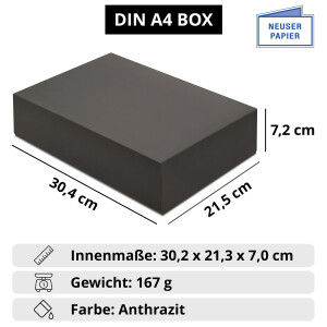 Hochwertige Aufbewahrungs- und Geschenkboxen - 2 Stück - DIN A4 - Anthrazit (Grau) bezogen - 302 x 213 x 70 mm