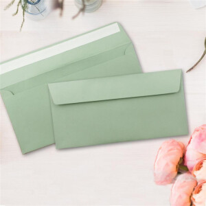 500 Brief-Umschläge DIN Lang - Eukalyptus (Grün) - 110 g/m² - 11 x 22 cm - sehr formstabil - Haftklebung - Qualitätsmarke: FarbenFroh by GUSTAV NEUSER