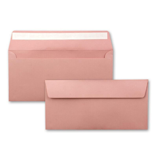 50 Brief-Umschläge DIN Lang - Altrosa (Rosa) - 110 g/m² - 11 x 22 cm - sehr formstabil - Haftklebung - Qualitätsmarke: FarbenFroh by GUSTAV NEUSER