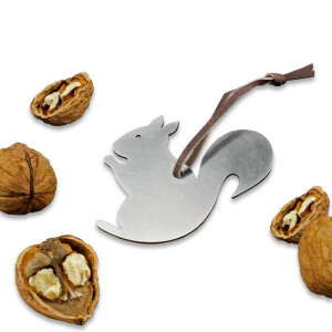 2x Echter Edelstahl-Nussknacker Form Eichhörnchen inklusive Lederband - 6,5 x 6,5 cm - Cellophaniert ideal als Anhänger oder kleines Geschenk