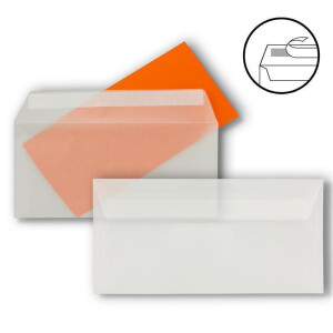 25x Brief-Umschläge DIN Lang - Transparent - 92 g/m² - 11 x 22 cm - Haftklebung mit Abziehstreifen - FarbenFroh by GUSTAV NEUSER