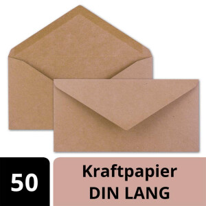 50x Kraftpapier-Umschläge DIN Lang - Rosa - Nassklebung 11 x 22 cm - Brief-Umschläge aus Recycling-Papier - Vintage Kuverts von NEUSER PAPIER