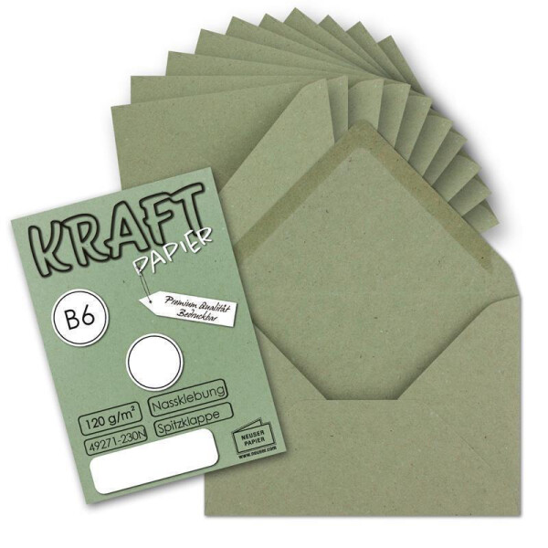75x Vintage Briefumschläge in dunkelgrün (grün) DIN B6 125 x 178 mm Kraftpapier 120 g/m² Recycling Nassklebung Spitzklappe - UmWelt by GUSTAV NEUSER