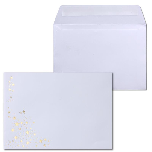 Umschlag Weiß  //  Sterne Gold // Haftklebung